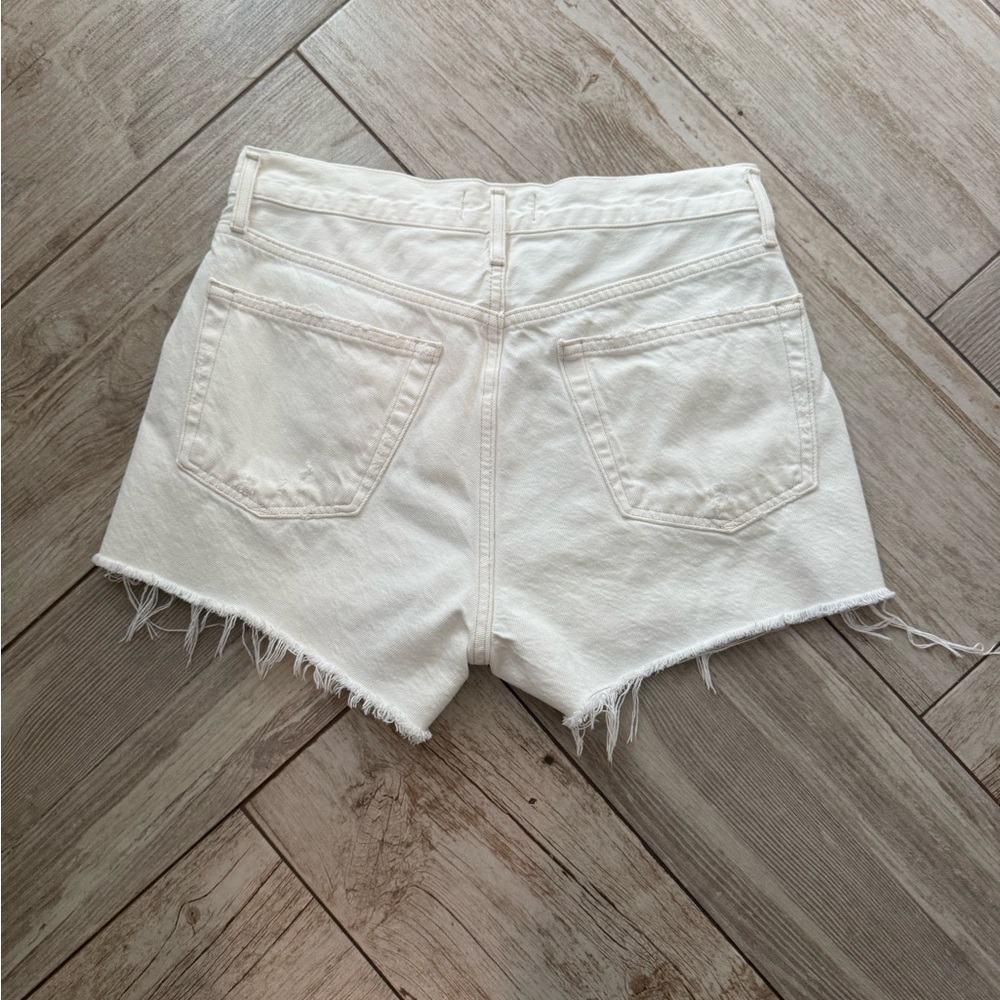 Agolde Cream Distressed Frayed Hem Denim Shorts - Picture 3 of 3